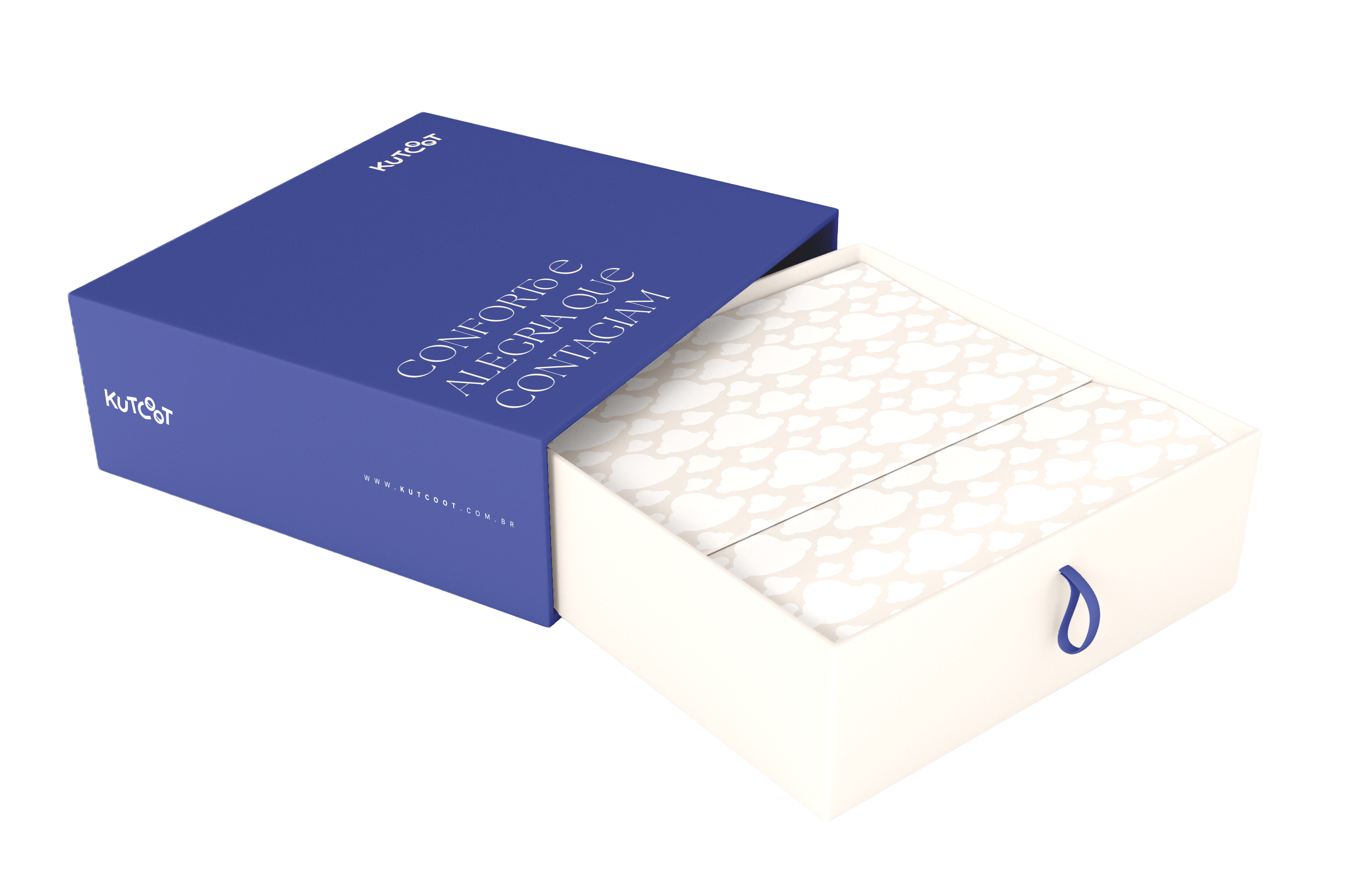 Caixa-presente Kutcoot com tampa navy e fundo creme estampado de nuvens